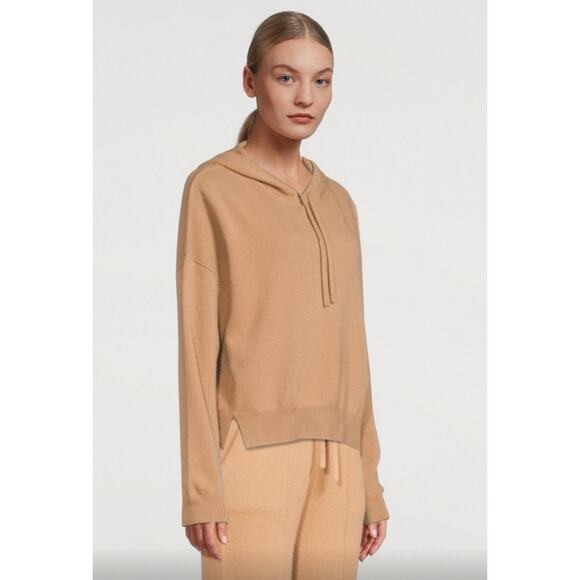 Naadam Camel Tan Cropped 100% Cashmere Hoodie Sweater M - Picture 3 of 8